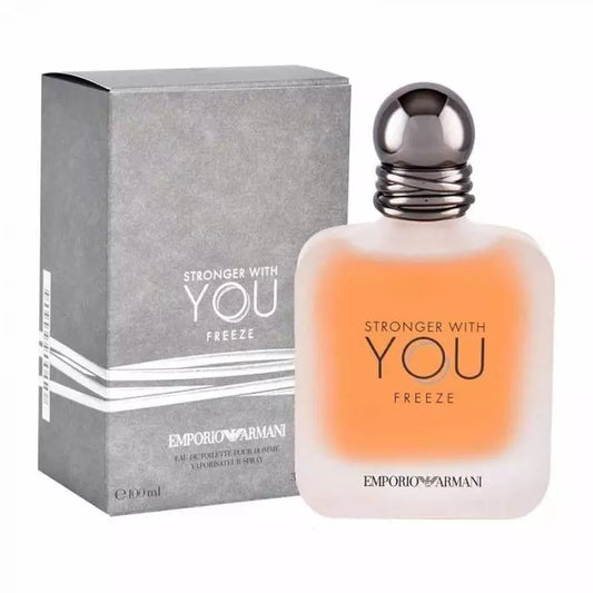 Emporio Armani Stronger With You Freeze Eau de Toilette 100ml perfume bottle with original retail box on white background