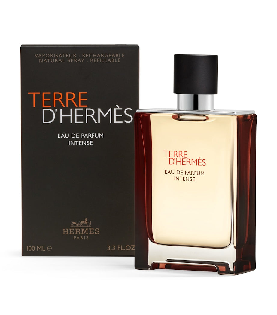 Hermès Terre d'Hermès Eau de Parfum Intense 100ml perfume bottle with original retail box on white background