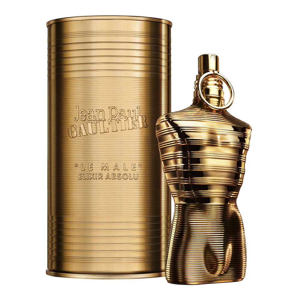 Jean Paul Gaultier Le Male Elixir Absolu Parfum Intense 125ml perfume bottle with original retail box on white background
