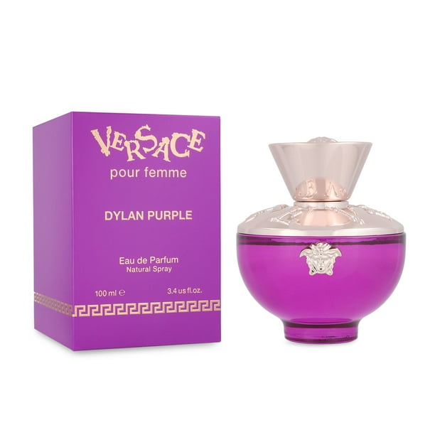 Versace Dylan Purple Eau de Parfum 100ml perfume bottle with original retail box on white background