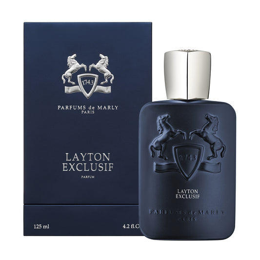 Parfums de Marly Layton Exclusif Parfum 125ml perfume bottle with original retail box on white background