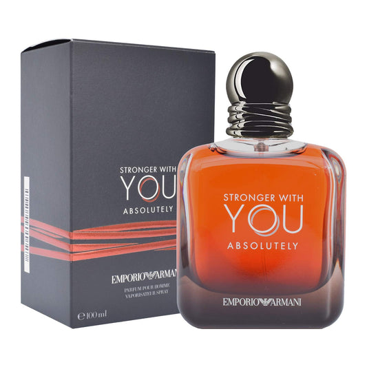 Emporio Armani Stronger With You Absolutely Parfum – 100ml perfume bottle with original retail box on white background