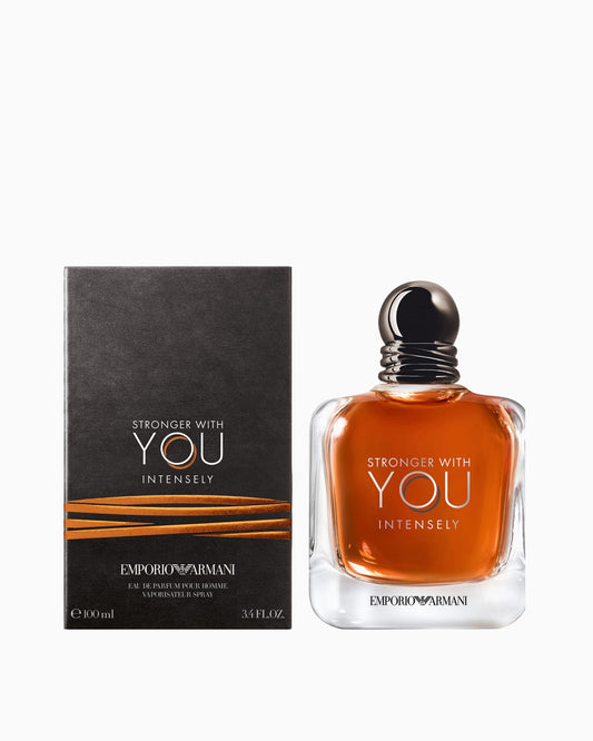 Emporio Armani Stronger With You Intensely Eau de Parfum 100ml perfume bottle with original retail box on white background
