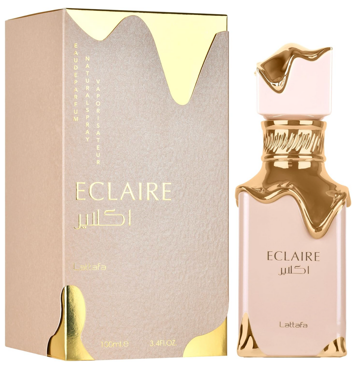 Lattafa Eclaire Eau de Parfum 100ml perfume bottle with original retail box on white background