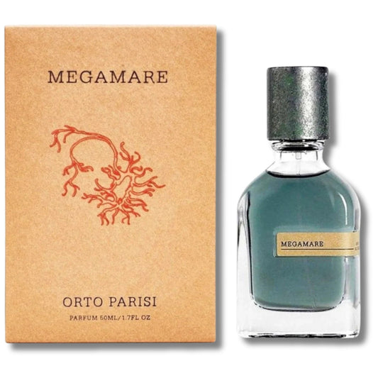 Orto Parisi Megamare Parfum 50ml perfume bottle with original retail box on white background