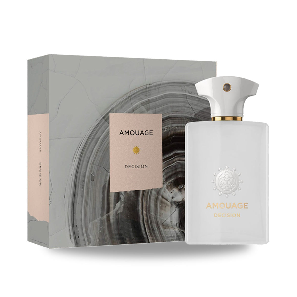 Amouage Decision Parfum – 100ml bottle with retail packaging on white background