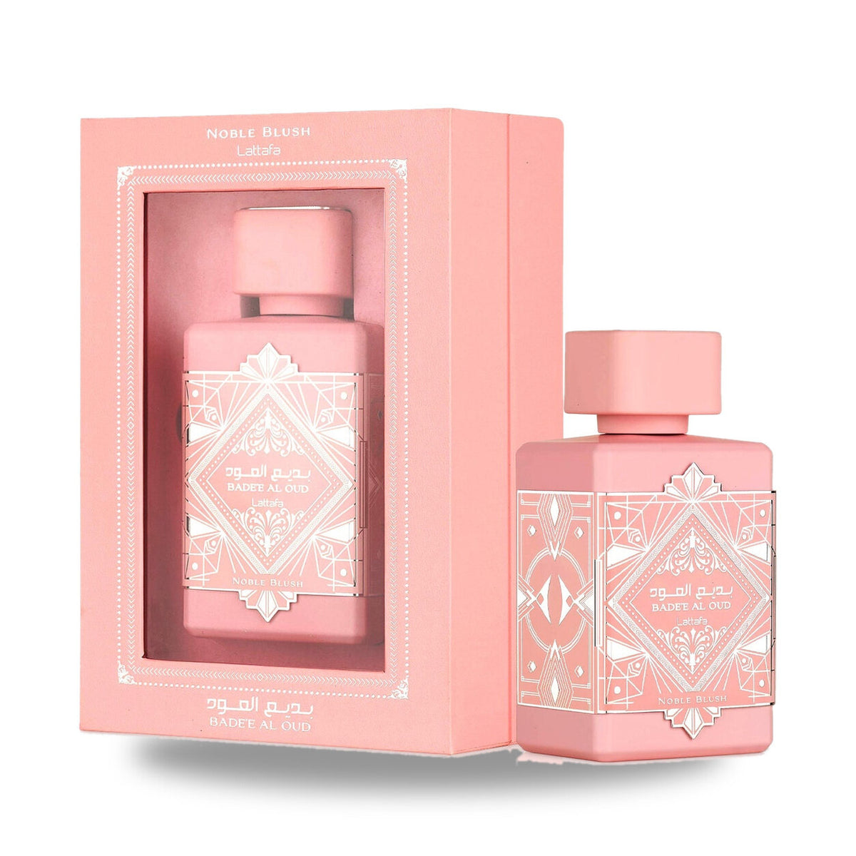 Lattafa Bade’e Al Oud Noble Blush Eau de Parfum – 100ml bottle with retail packaging on white background