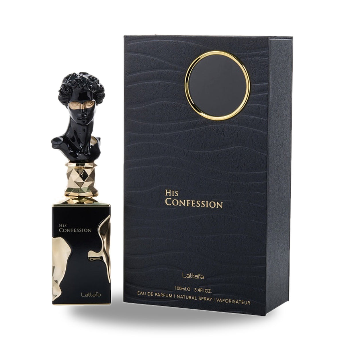 Lattafa His Confession Eau de Parfum – 100ml bottle with retail packaging on white background