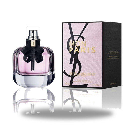 Yves Saint Laurent Mon Paris Eau de Parfum – 90ml bottle with retail packaging on white background