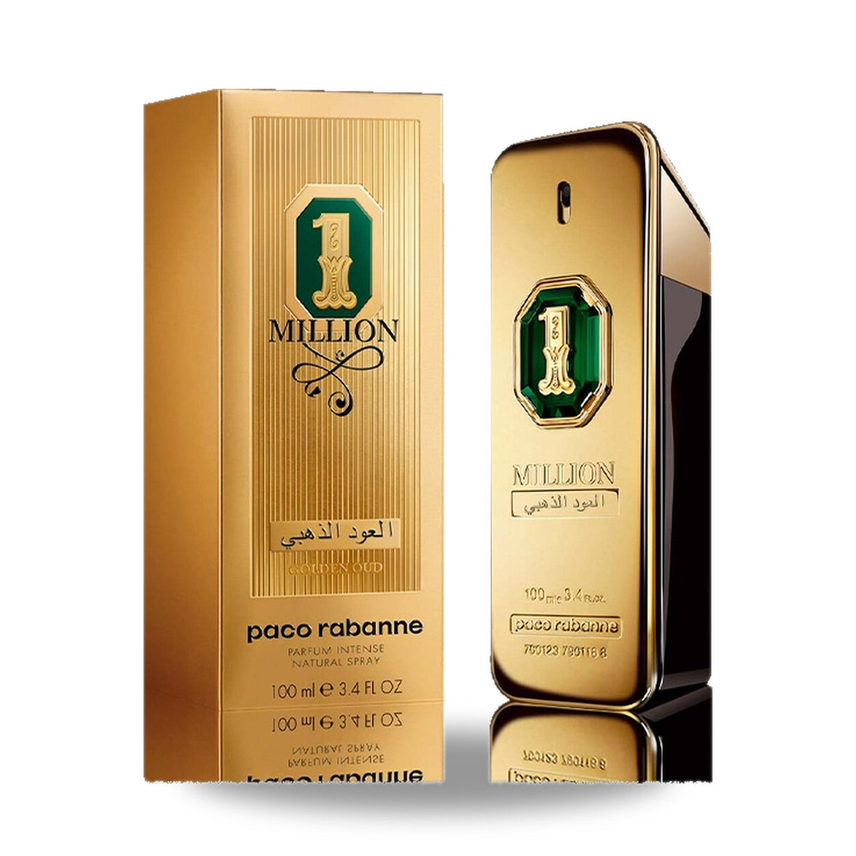 Rabanne 1 Million Golden Oud Eau de Toilette – 100ml bottle with retail packaging on white background