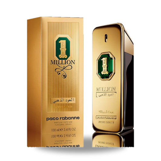 Rabanne 1 Million Golden Oud Eau de Toilette – 100ml bottle with retail packaging on white background