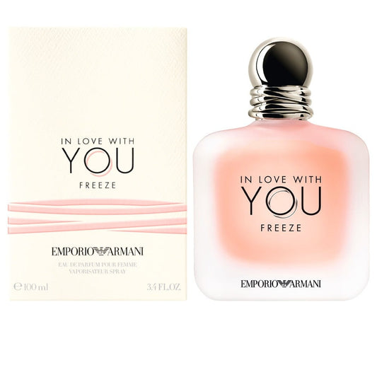 Emporio Armani In Love With You Freeze Eau de Parfum 100ml perfume bottle with original retail box on white background