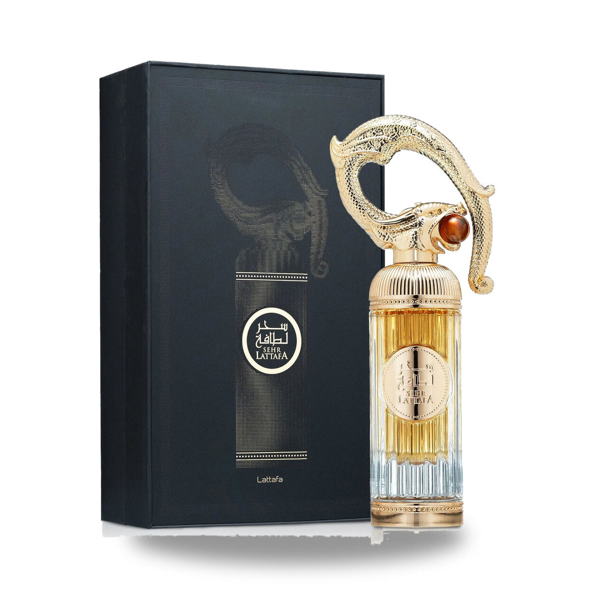 Lattafa Sehr Eau de Parfum – 100ml bottle with retail packaging on white background
