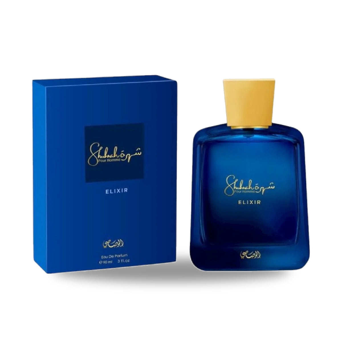 Rasasi Shuhrah Elixir – 90ml bottle with retail packaging on white background