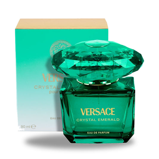 Versace Crystal Emerald Eau de Parfum – 90ml bottle with retail packaging on white background