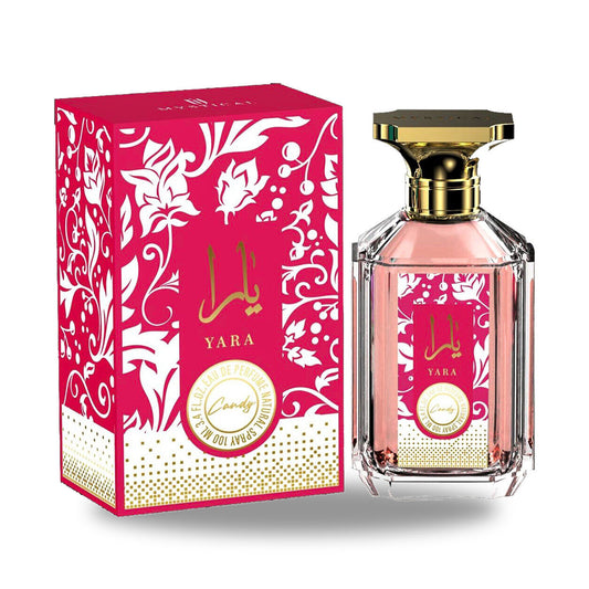 Lattafa Yara Candy Eau de Parfum – 100ml bottle with retail packaging on white background